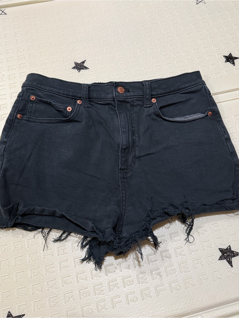 PINK Victoria's Secret Black Distressed High-Rise Denim Shorts